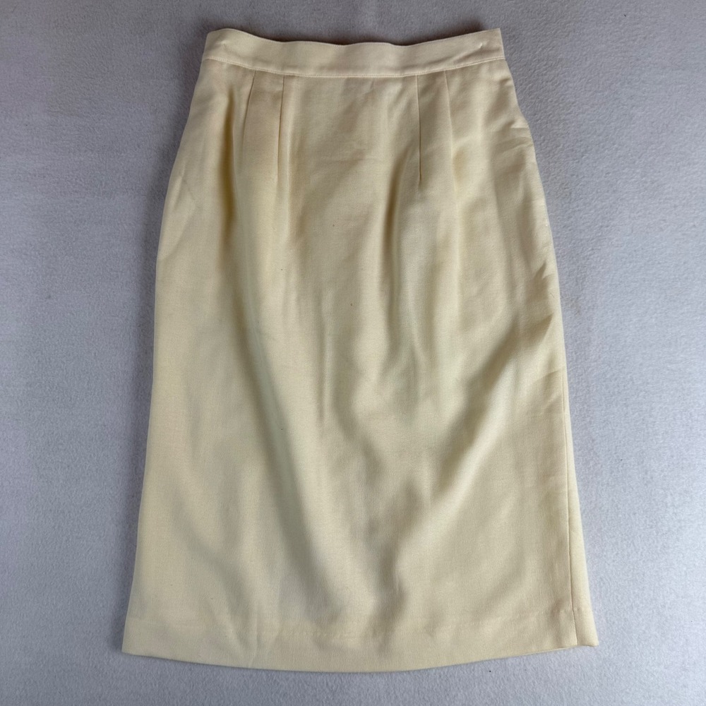 Valerie Stevens Vintage Cream 100% Pure New Wool Pencil Skirt Size 8 High Waist